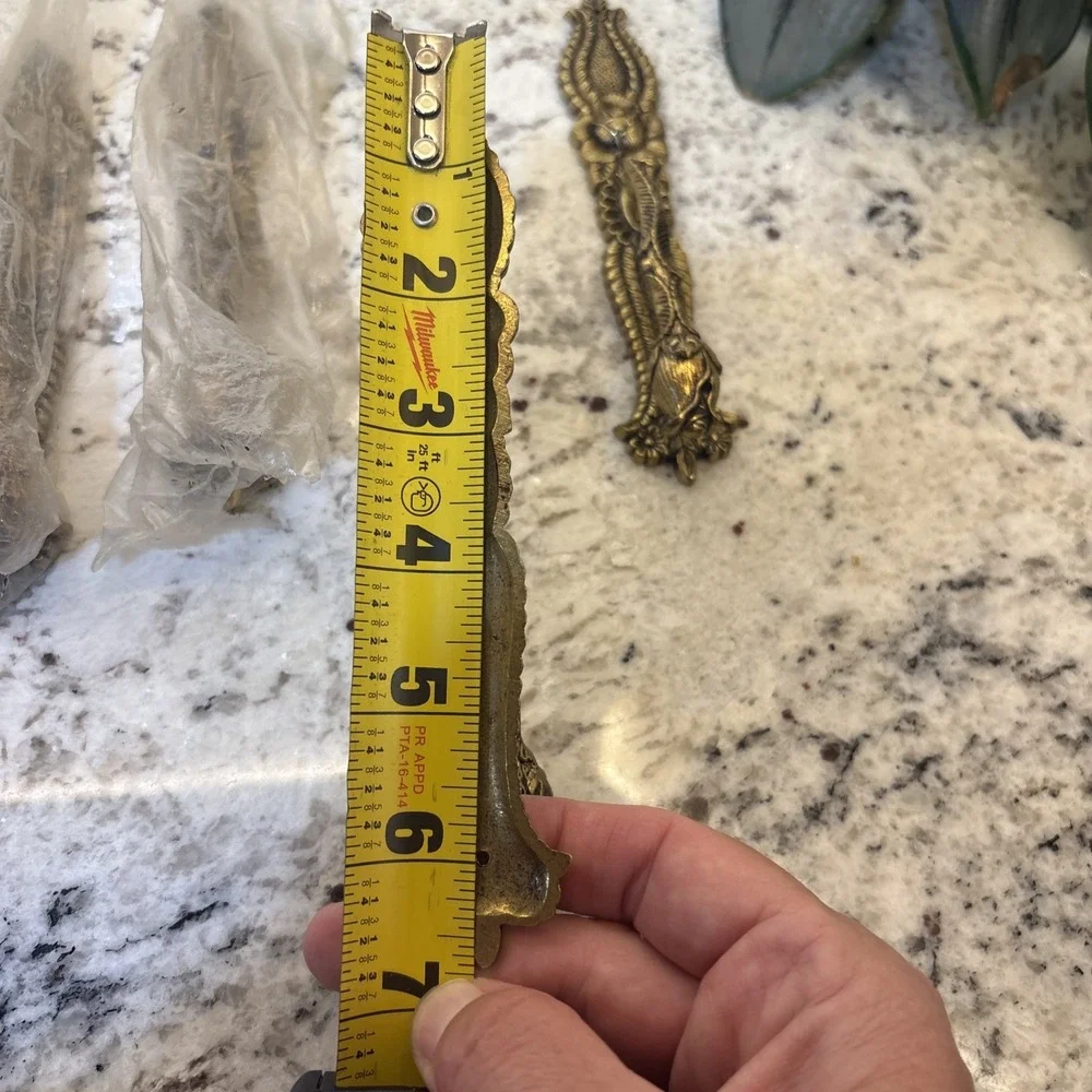 6 Vintage Ornate Brass? Drop Pull Handle Art Nouveau Rose Leaf Westbrook NOS